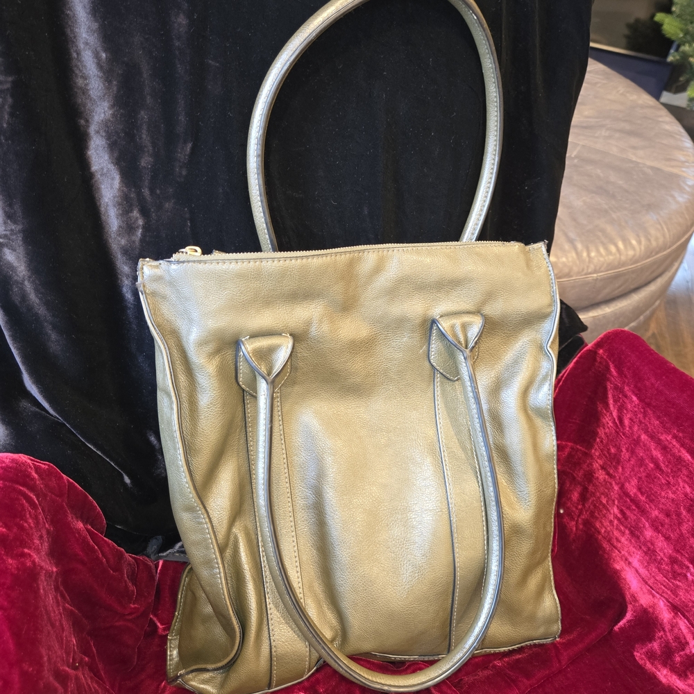 Target Olive Green Large Double Zip Tote Shoulder Bag Faux Leather
